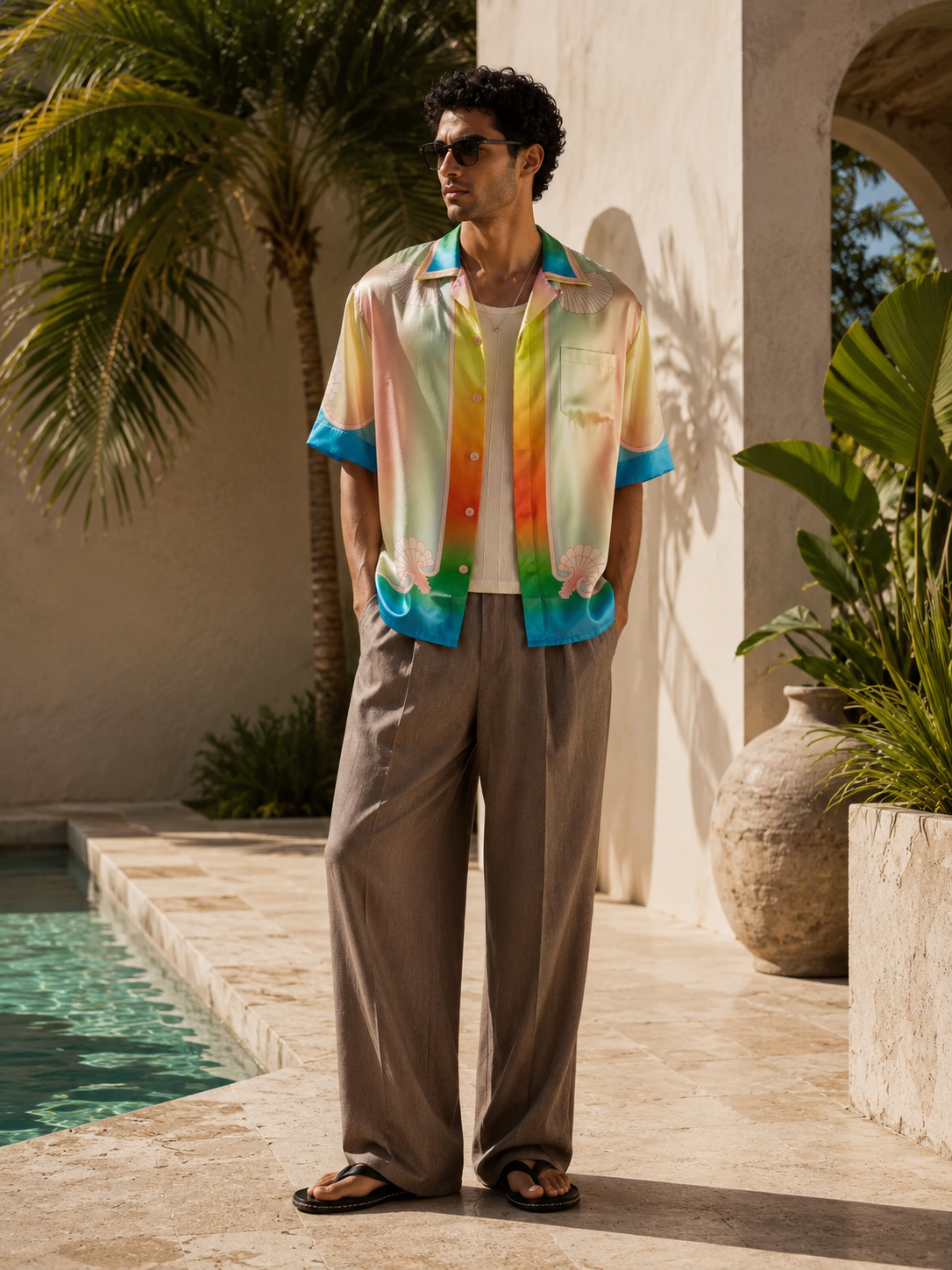 CASABLANCA LUCID DREAMS CONVERTIBLE COLLAR SILK SHIRT