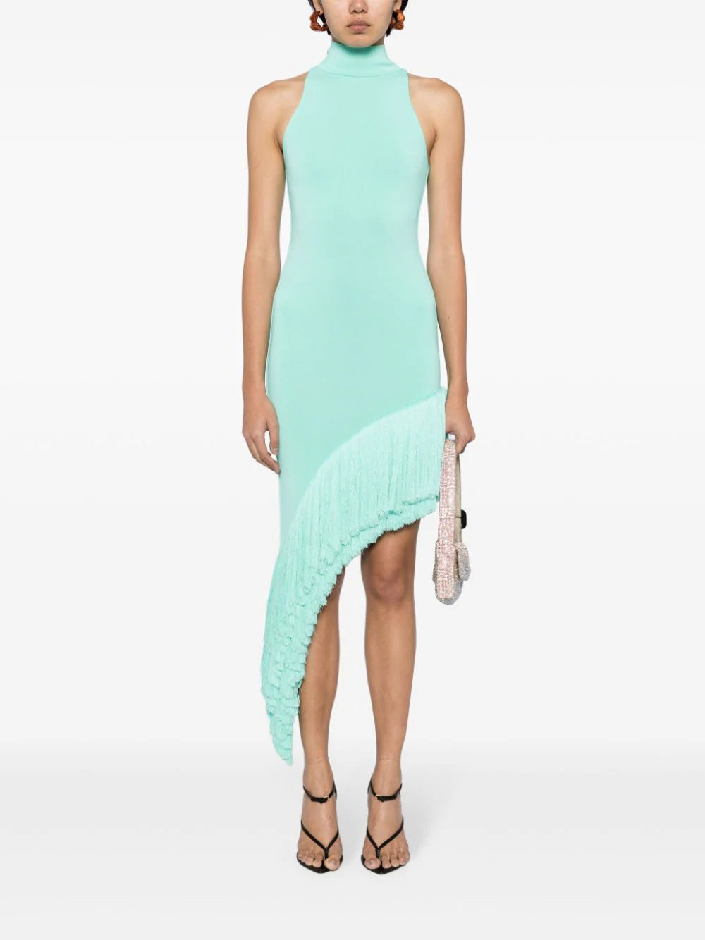 DAVID KOMA FRINGED ASYMMETRIC MIDI DRESS