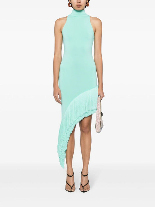 DAVID KOMA FRINGED ASYMMETRIC MIDI DRESS