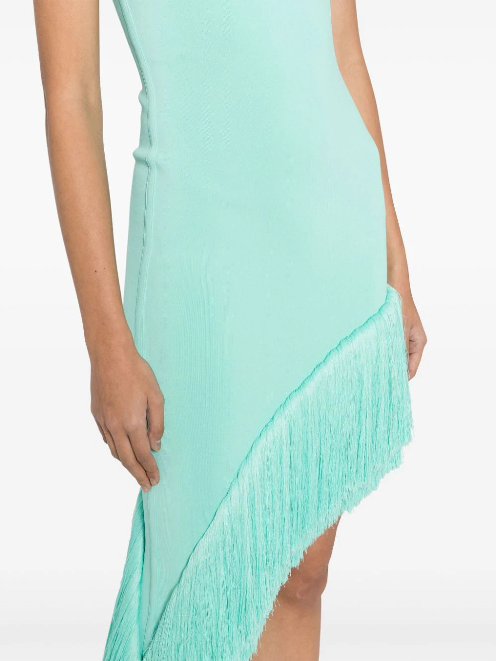 DAVID KOMA FRINGED ASYMMETRIC MIDI DRESS