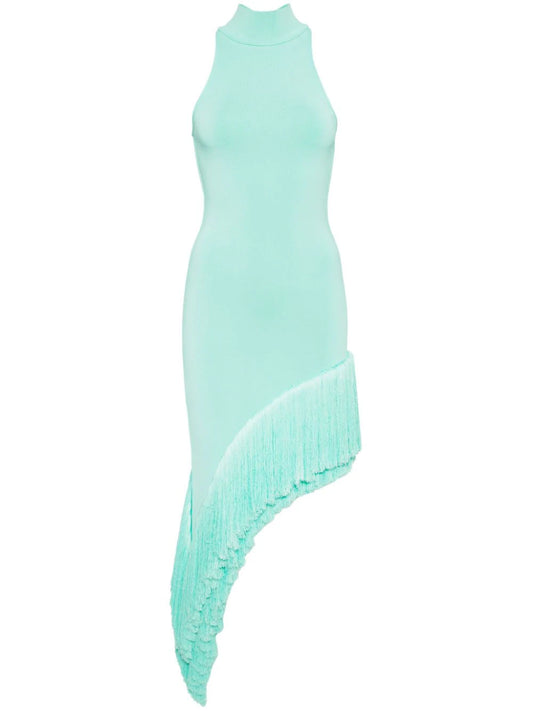 DAVID KOMA FRINGED ASYMMETRIC MIDI DRESS