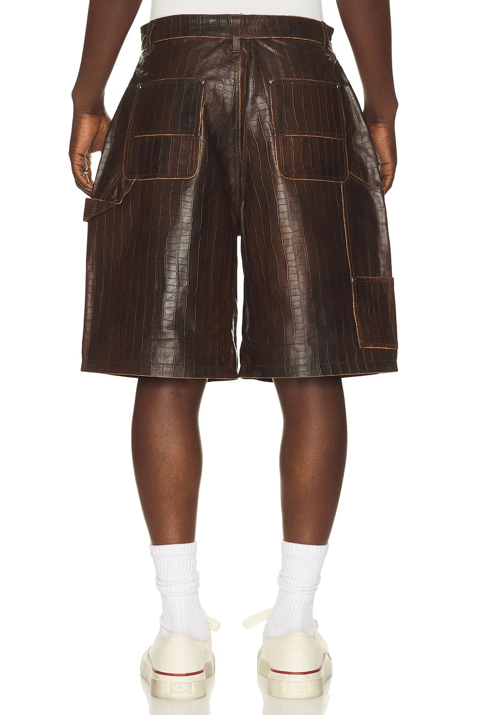 FOUND DISTRESSED CROC EMBOSSED LEATHER SHORTS