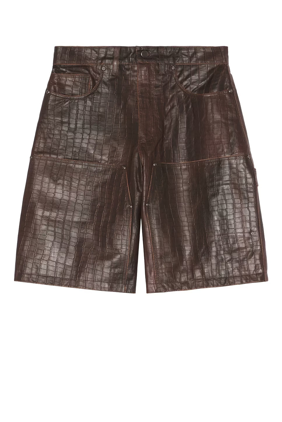 FOUND DISTRESSED CROC EMBOSSED LEATHER SHORTS