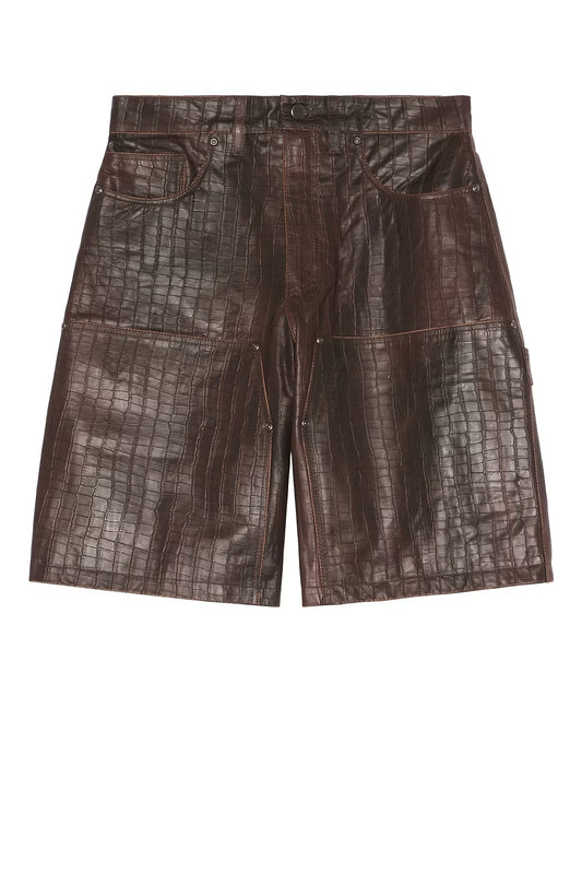 FOUND DISTRESSED CROC EMBOSSED LEATHER SHORTS