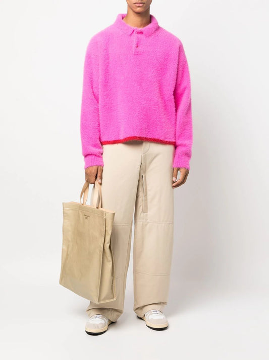 JACQUEMUS NEVE BRUSHED KNITTED POLO SWEATER