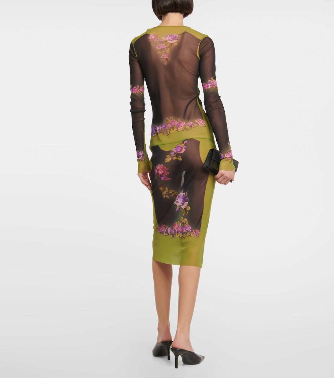 JEAN PAUL GAULTIER FLORAL MESH MIDI DRESS TheLuxeLend JEAN PAUL GAULTIER FLORAL MESH MIDI DRESS TheLuxeLend