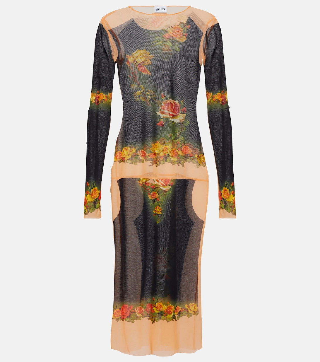 JEAN PAUL GAULTIER FLORAL MESH MIDI DRESS