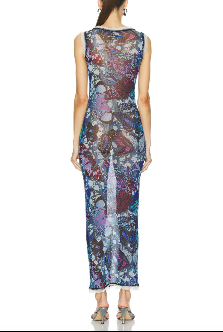 JEAN PAUL GAULTIER SLEEVELESS PAPILLON PRINT DRESS