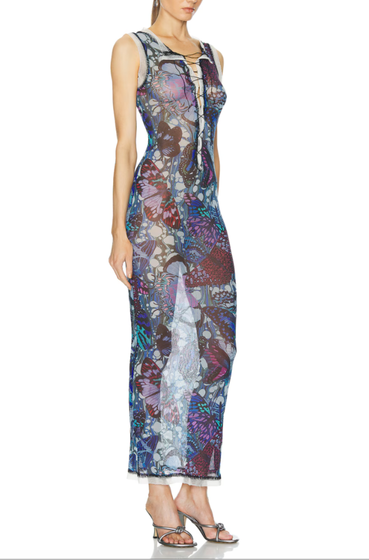 JEAN PAUL GAULTIER SLEEVELESS PAPILLON PRINT DRESS