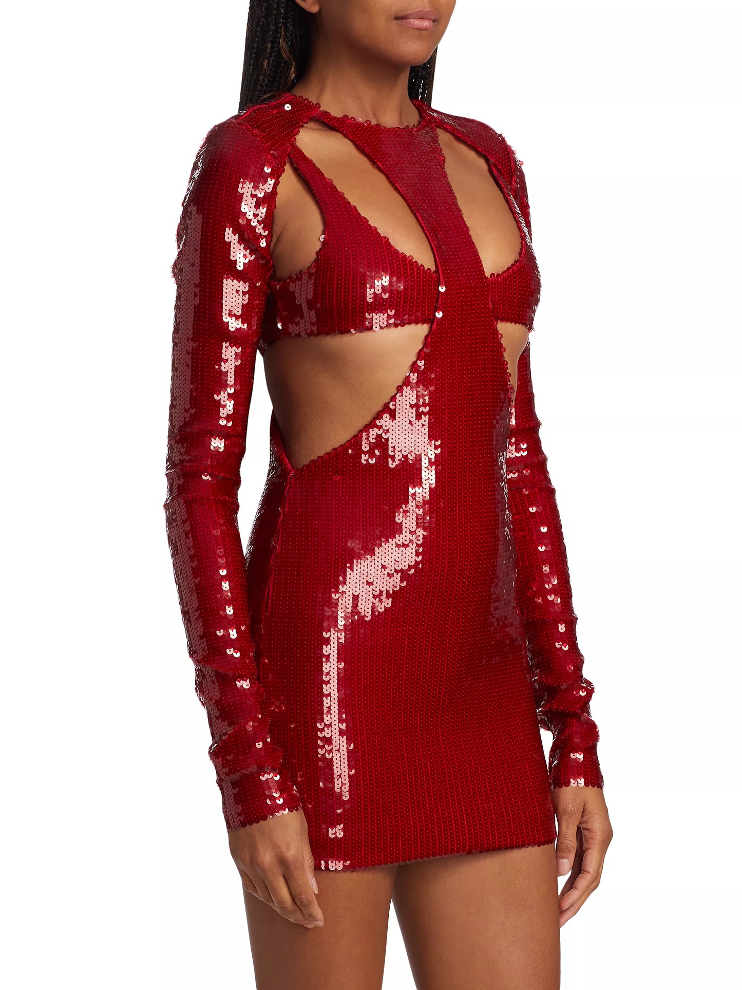 LAQUAN SMITH SEQUIN CUT-OUT MINIDRESS