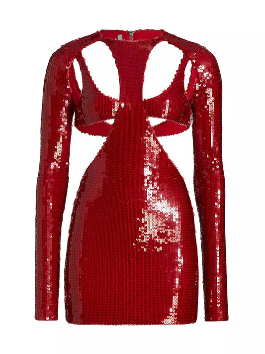 LAQUAN SMITH SEQUIN CUT-OUT MINIDRESS