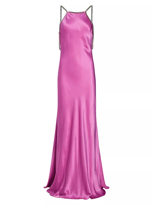 L'AGENCE MAJESTY CHAIN-TRIM SATIN GOWN