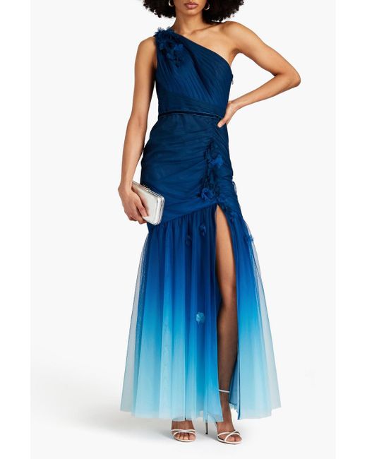 MARCHESA OMBRE ONE SHOULDER TULLE GOWN