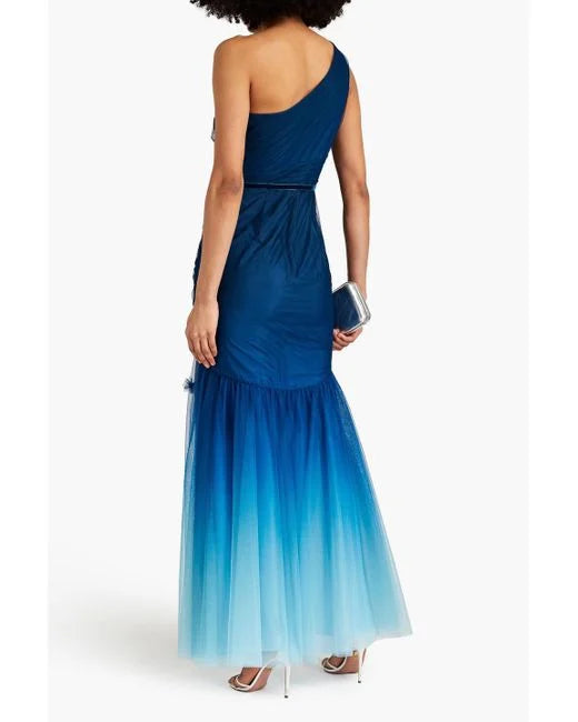 MARCHESA OMBRE ONE SHOULDER TULLE GOWN
