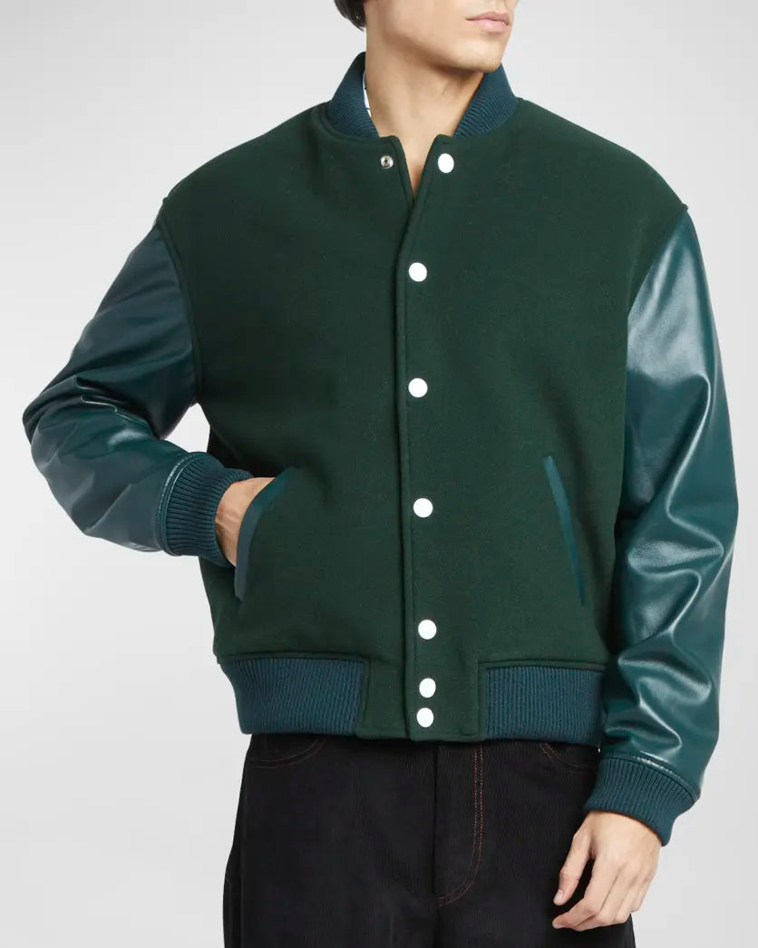 MARNI LEATHER AND KNITTED VARSITY JACKET