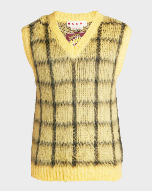 MARNI SHAGGY WINDOWPANE V-NECK VEST