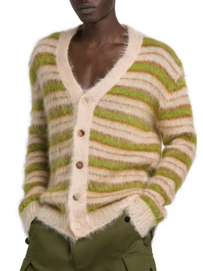 MARNI V-NECK STRIPED MOHAIR CARDIGAN