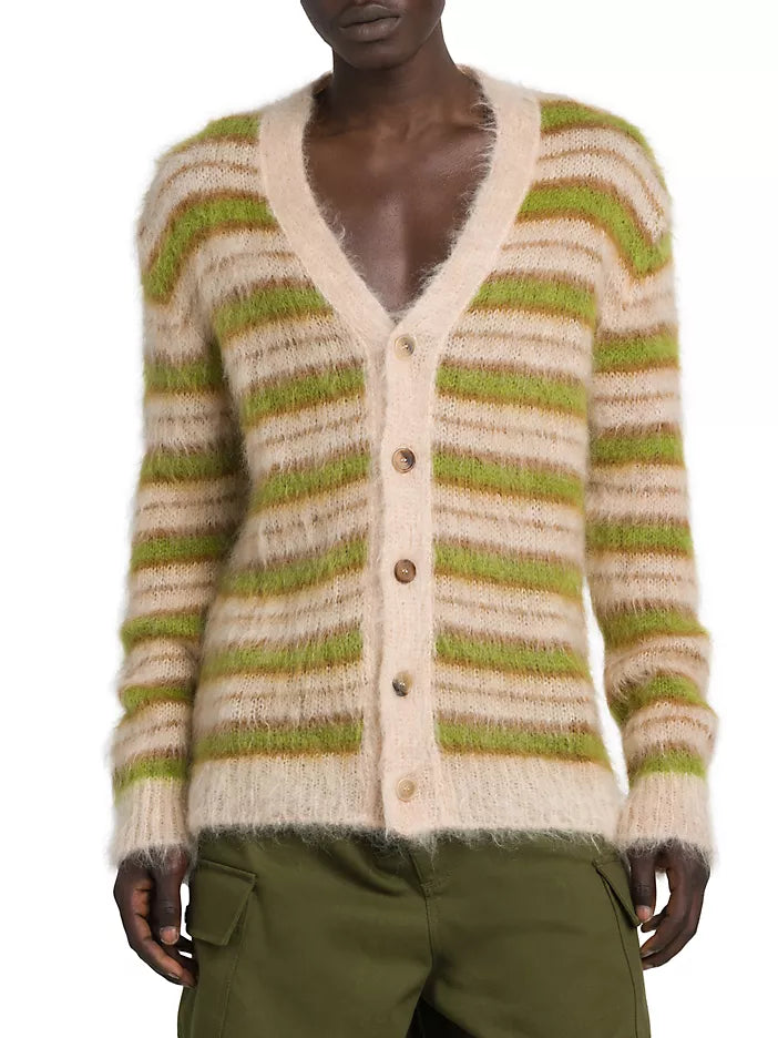 MARNI V-NECK STRIPED MOHAIR CARDIGAN