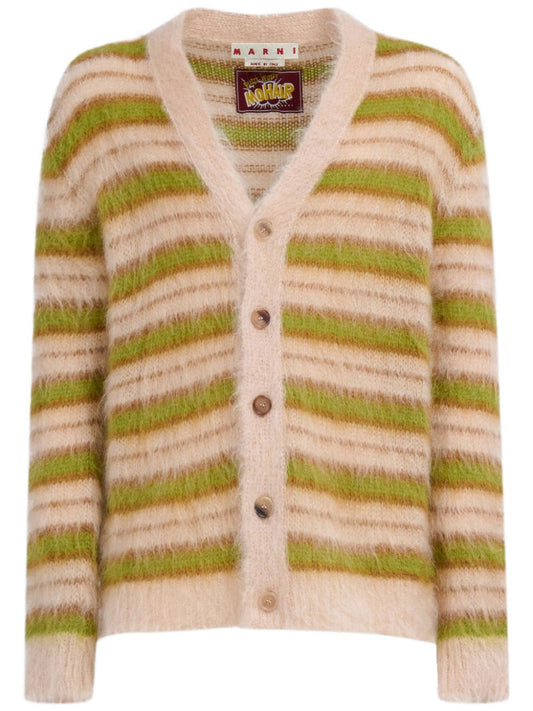 MARNI V-NECK STRIPED MOHAIR CARDIGAN