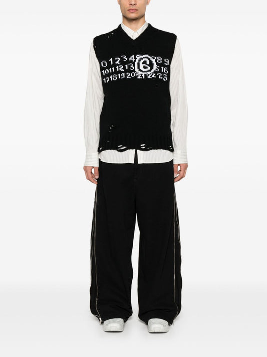 MM6 MAISON MARGIELA NUMBERS EMBROIDERED VNECK SWEATER