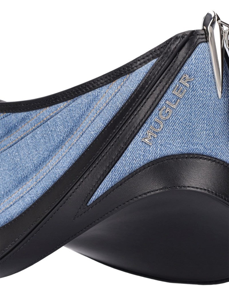 MUGLER DENIM & LEATHER SPIRAL CURVE BAG