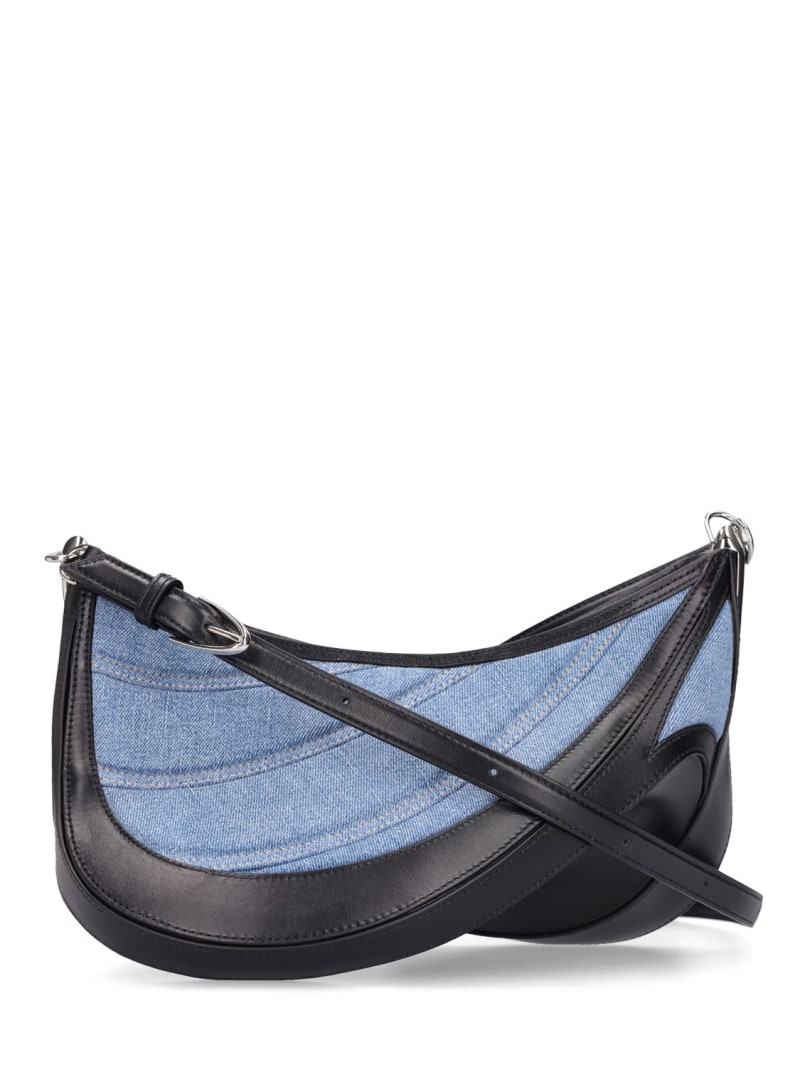 MUGLER DENIM & LEATHER SPIRAL CURVE BAG