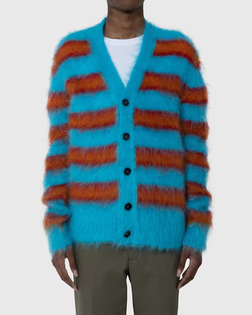 MARNI STRIPED MOHAIR CARDIGAN MULTI