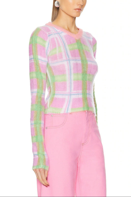 MARNI V-NECK PLAID SWEATER