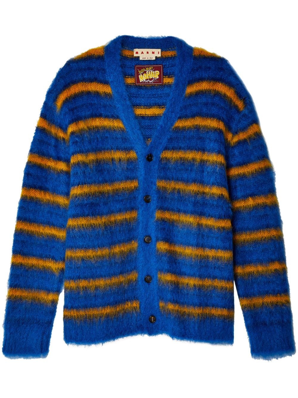 MARNI V-NECK STRIPED MOHAIR CARDIGAN