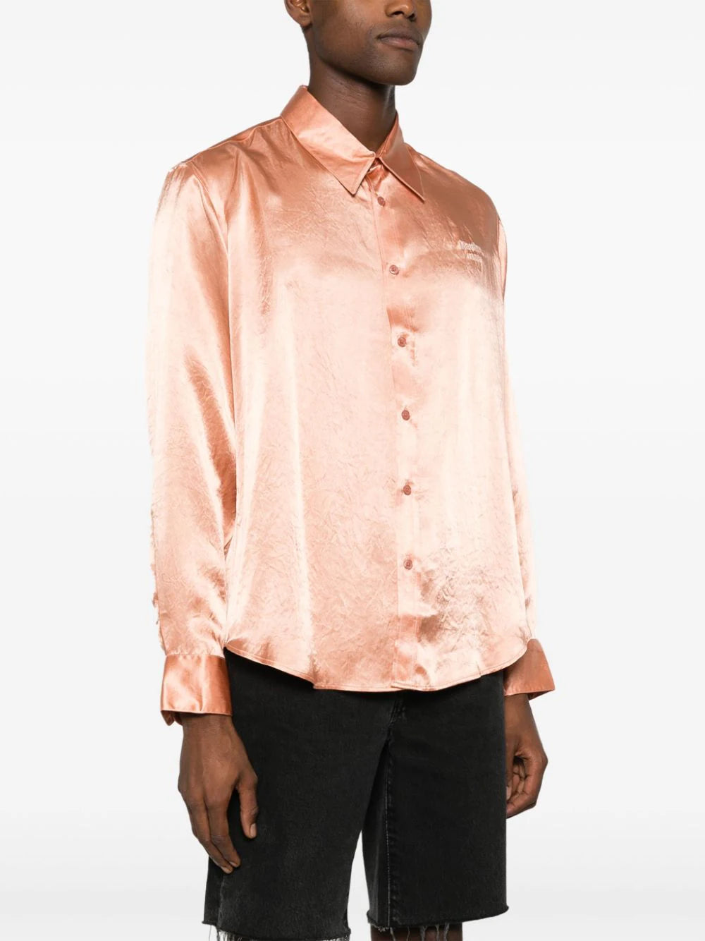 MARTINE ROSE LOGO-EMBROIDERED SATIN SHIRT