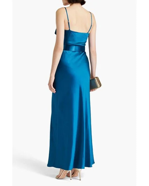 NICHOLAS DRAPED BELTED SATIN GOWN