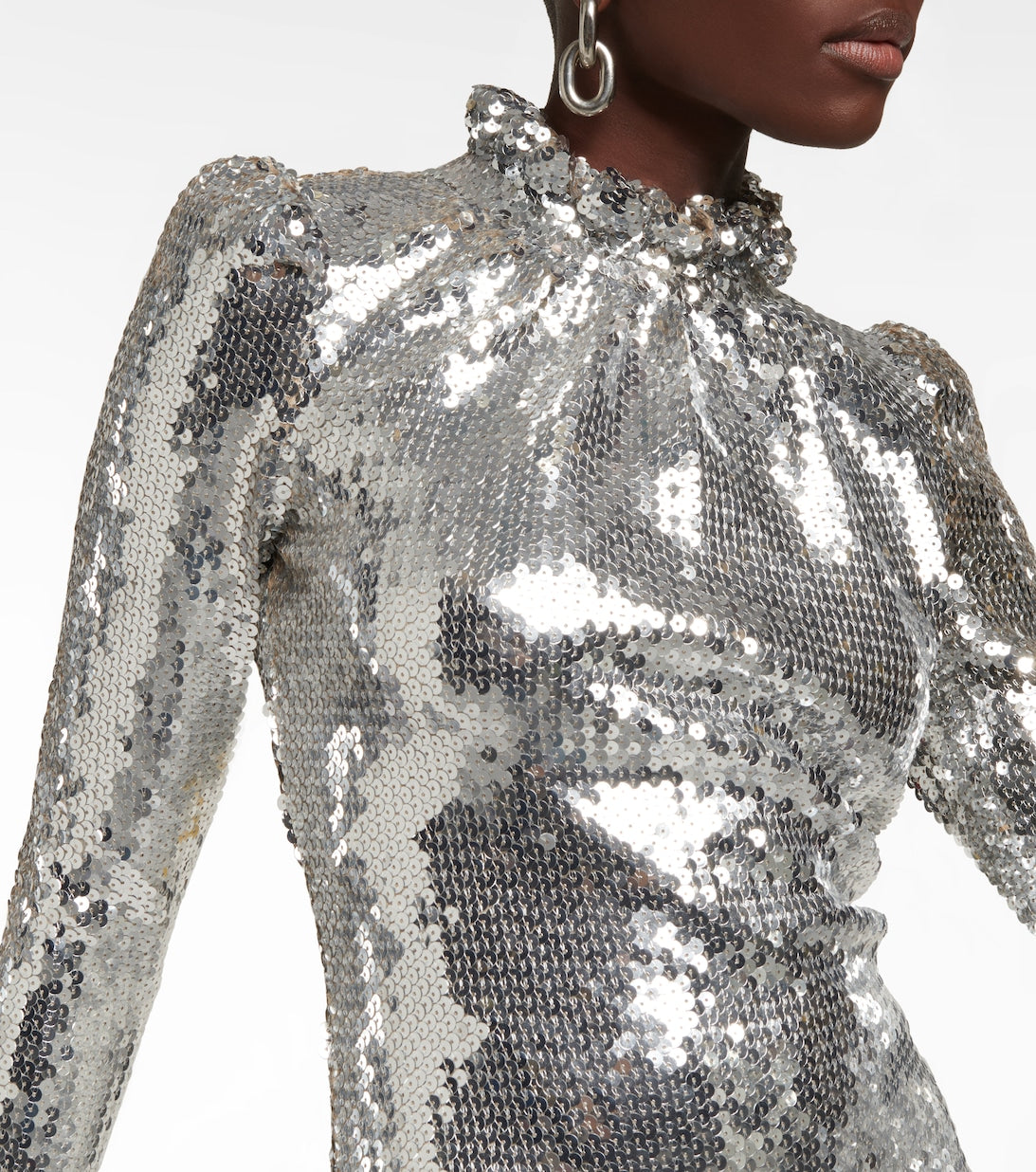 PACO RABANNE RUFFLE-TRIMMED SEQUINED MINIDRESS