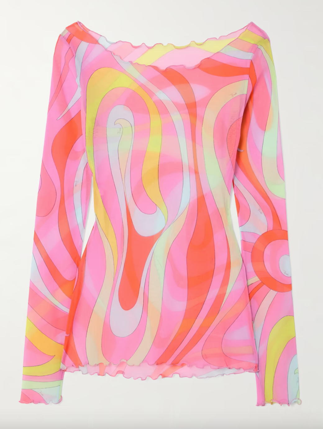 PUCCI LONG SLEEVE PRINTED TULLE TOP