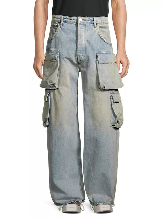 PURPLE BRAND RELAXED DOUBLE CARGO WIDE LEG JEANS