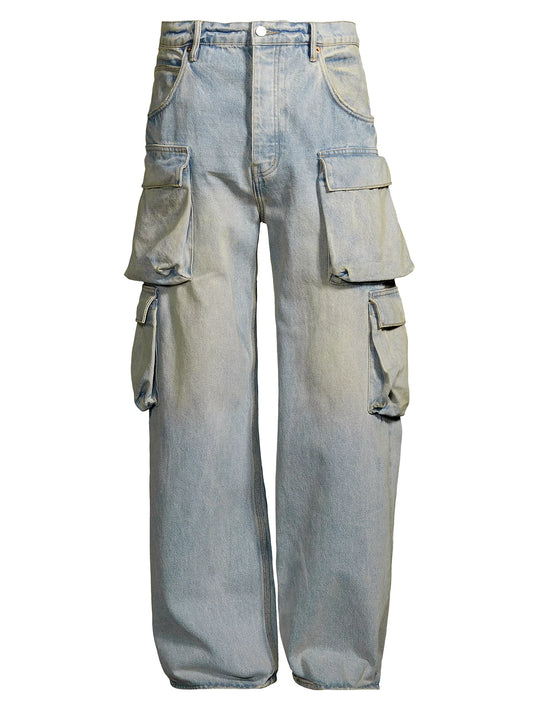 PURPLE BRAND RELAXED DOUBLE CARGO WIDE LEG JEANS