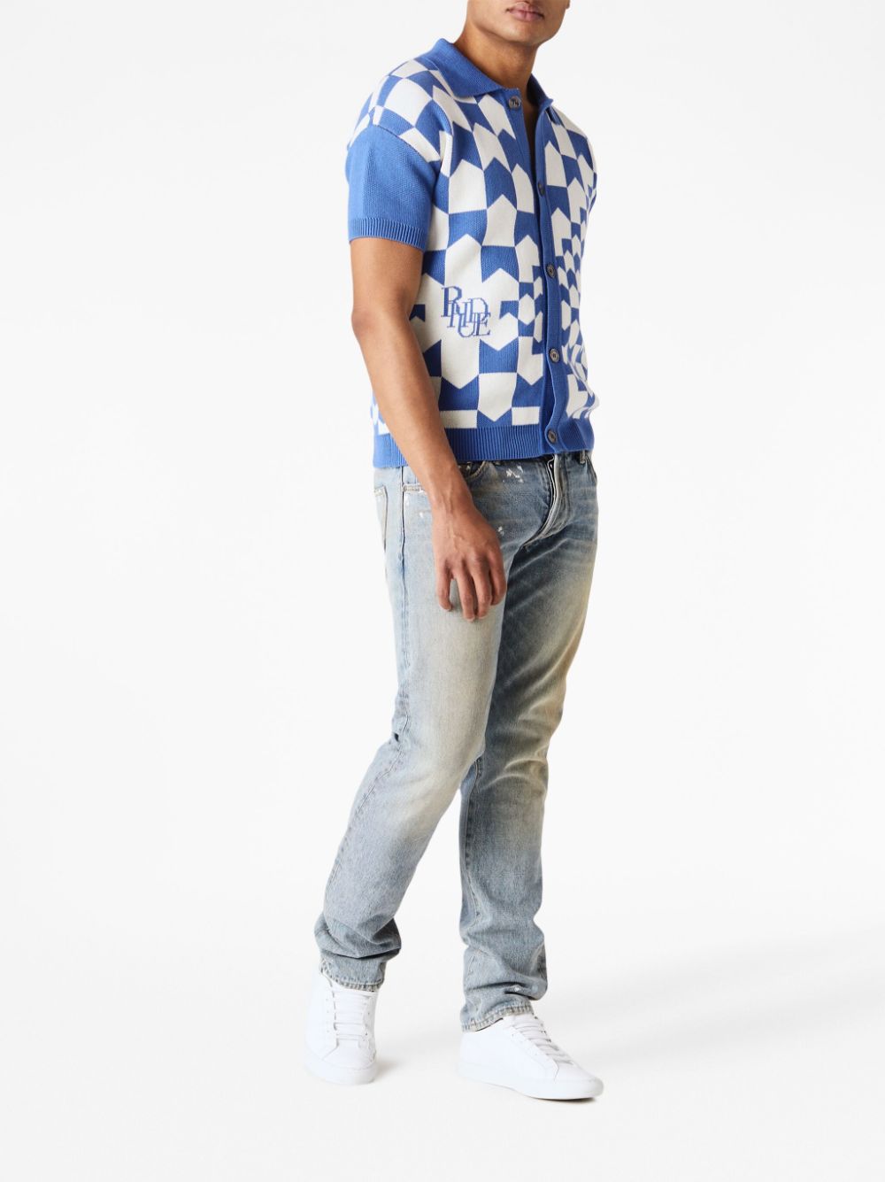 RHUDE RACING CHECKERED KNITTED POLO