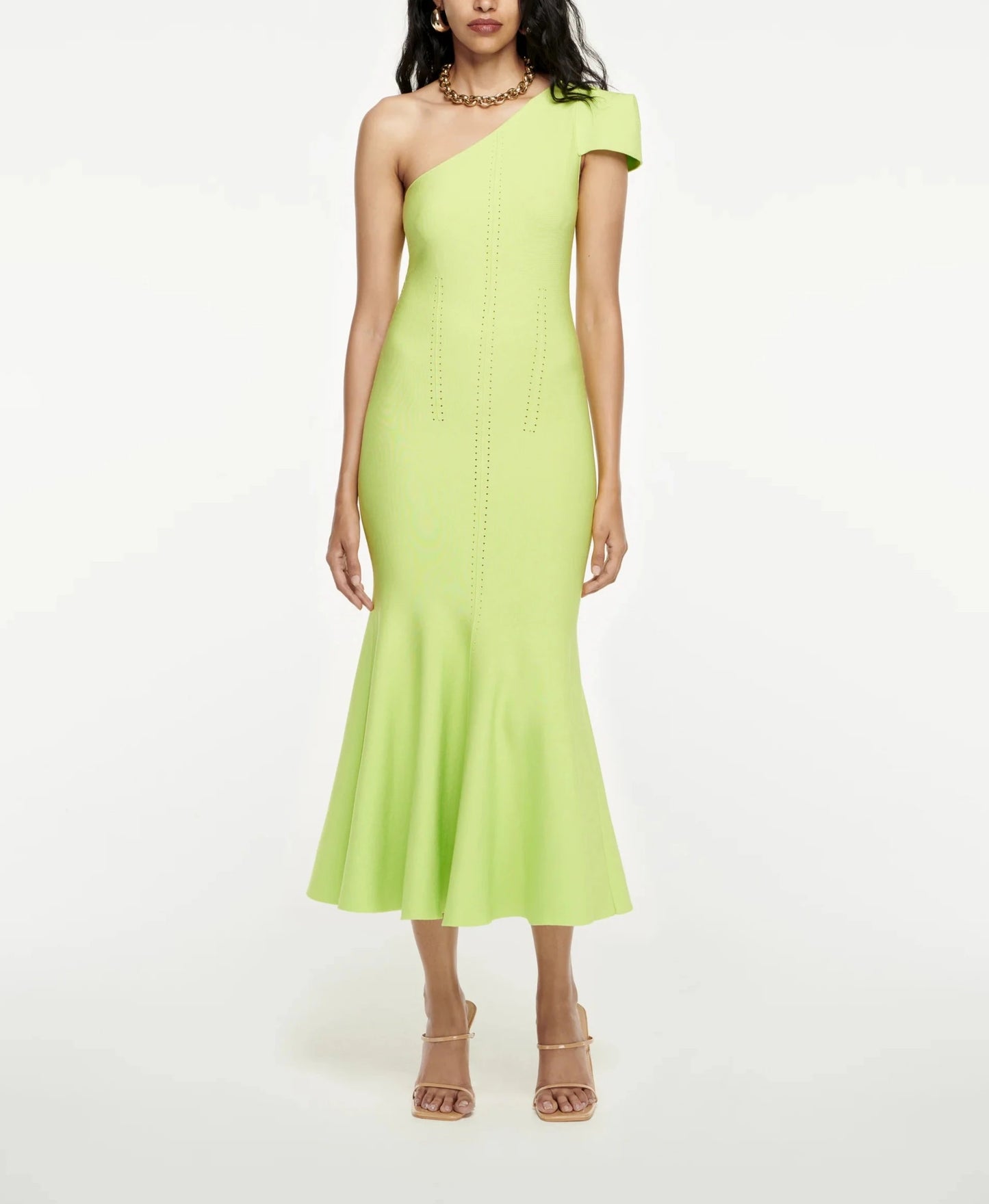 ROLAND MOURET ASYMMETRIC KNIT MIDI DRESS