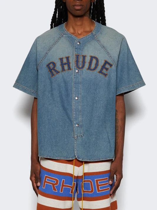 RHUDE DENIM BASEBALL JERSEY