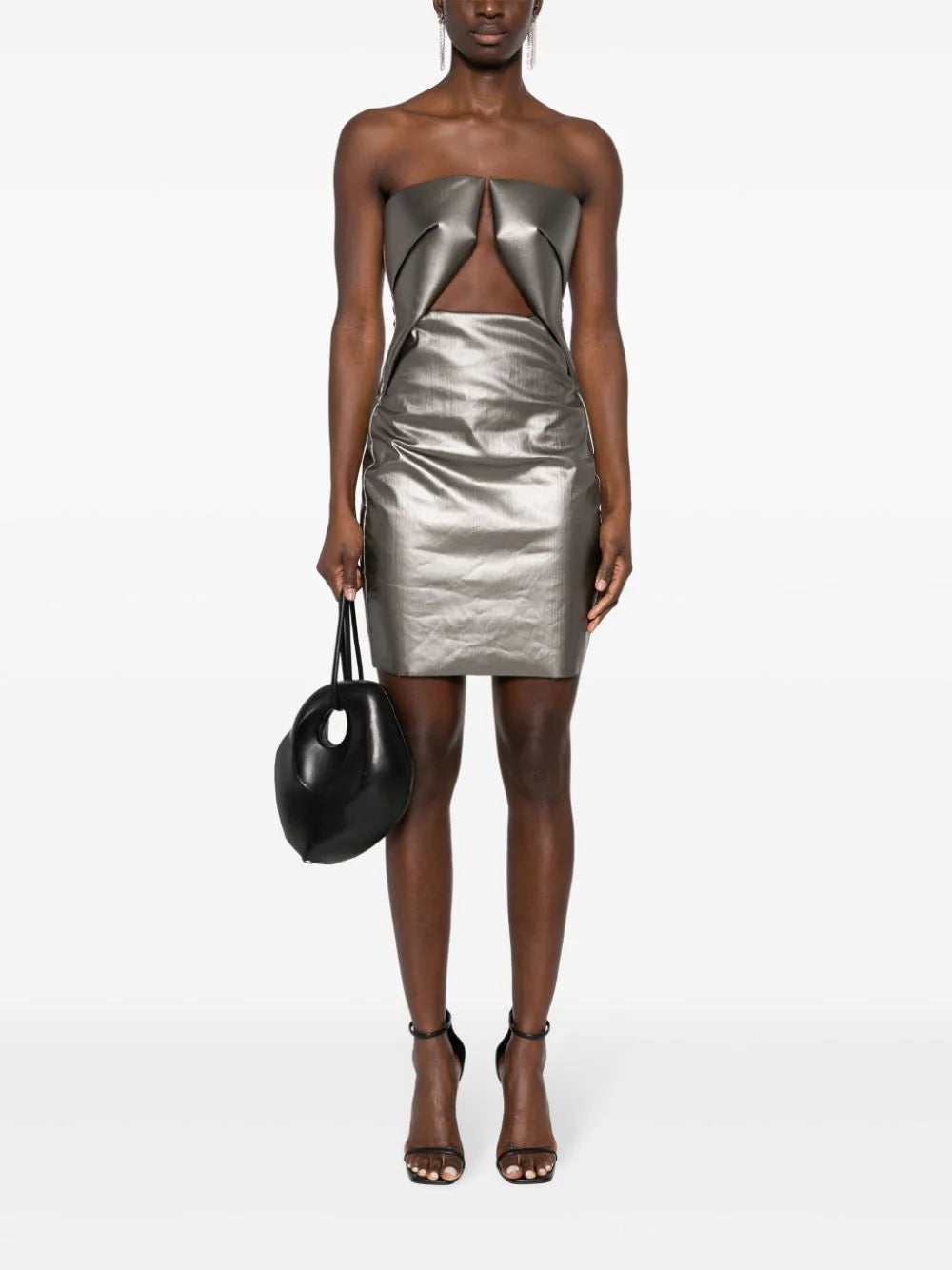 RICK OWENS STRAPLESS PRONGED CUTOUT MINIDRESS