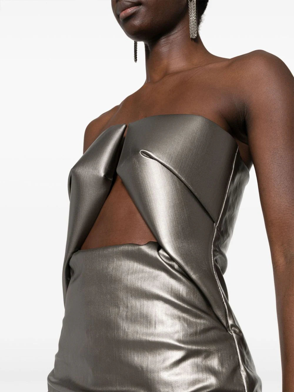 RICK OWENS STRAPLESS PRONGED CUTOUT MINIDRESS