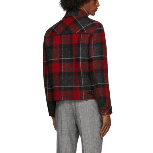 SAINT LAURENT PLAID WOOL TRUCKET JACKET