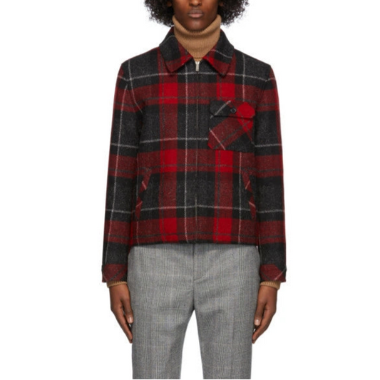 SAINT LAURENT PLAID WOOL TRUCKET JACKET