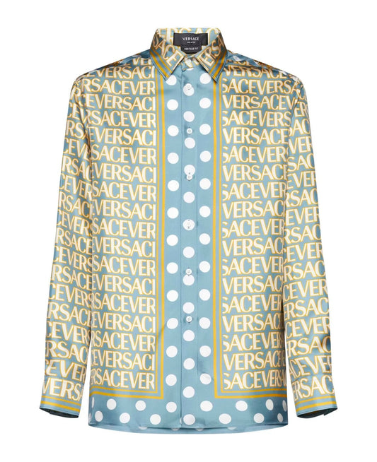 VERSACE LOGO POLKA DOT SILK SHIRT