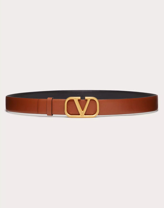 VALENTINO BROWN VLOGO LEATHER BELT