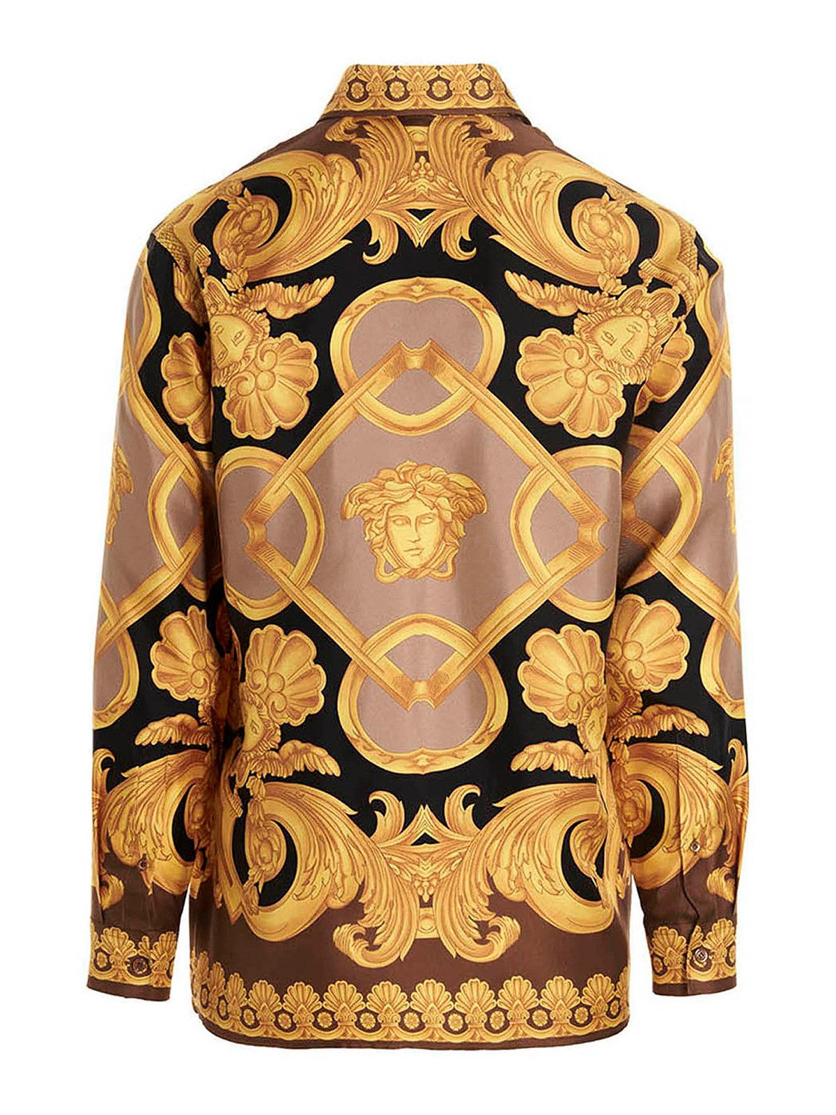 VERSACE GOLD/BEIGE BAROCCO PRINT SILK SHIRT