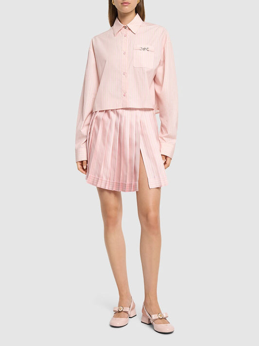 VERSACE PINSTRIPE SILK TWILL MINI SKIRT