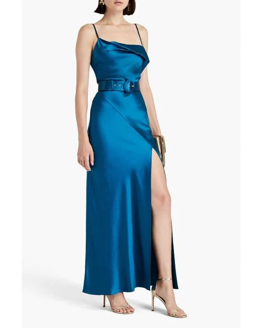 NICHOLAS DRAPED BELTED SATIN GOWN