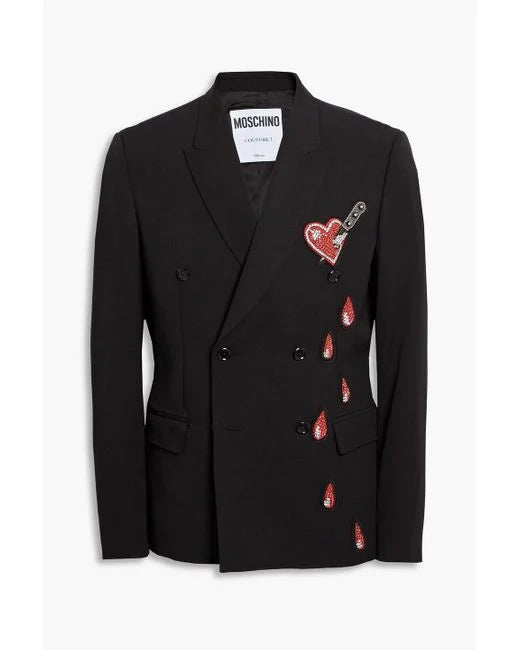 MOSCHINO DOUBLE-BREAST APPLIQUED SUIT JACKET