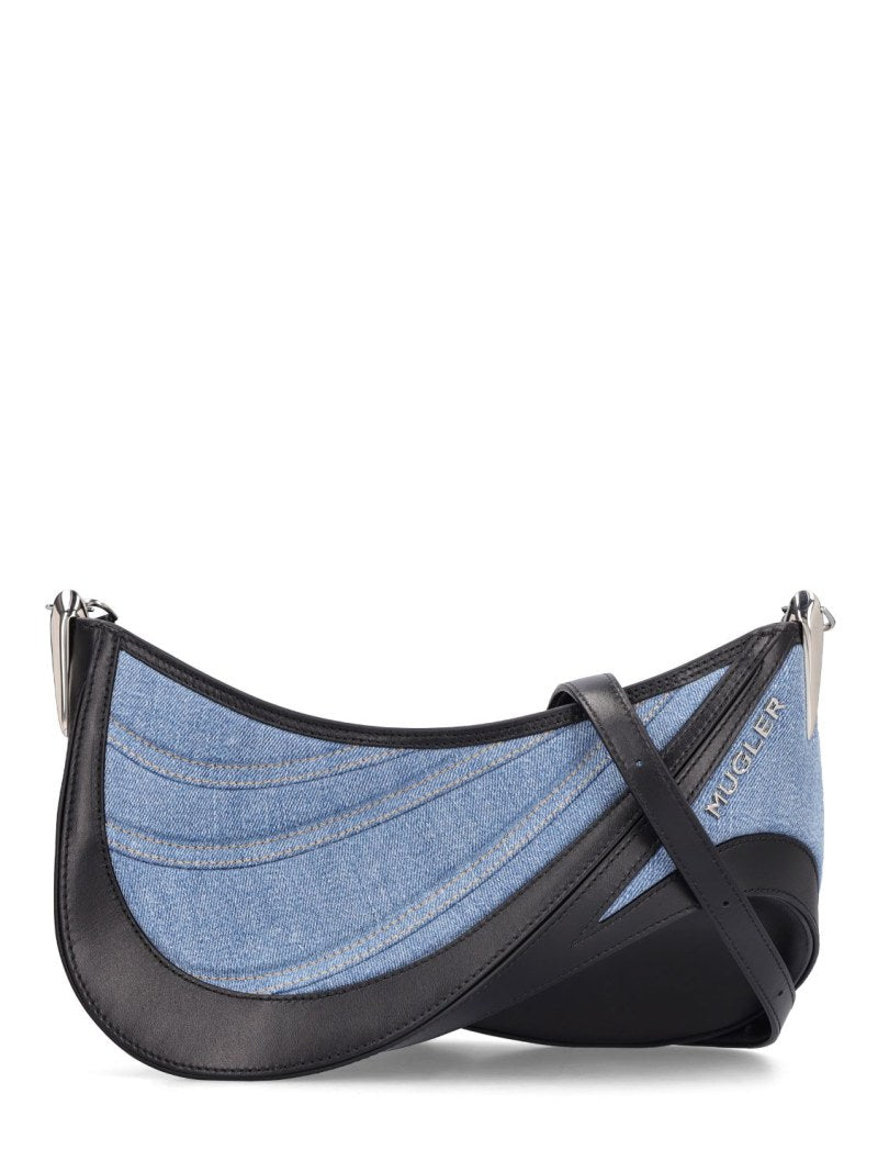 MUGLER DENIM & LEATHER SPIRAL CURVE BAG