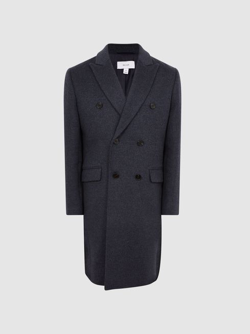 REISS DOUBLE BREASTED LONG WOOL OVERCOAT